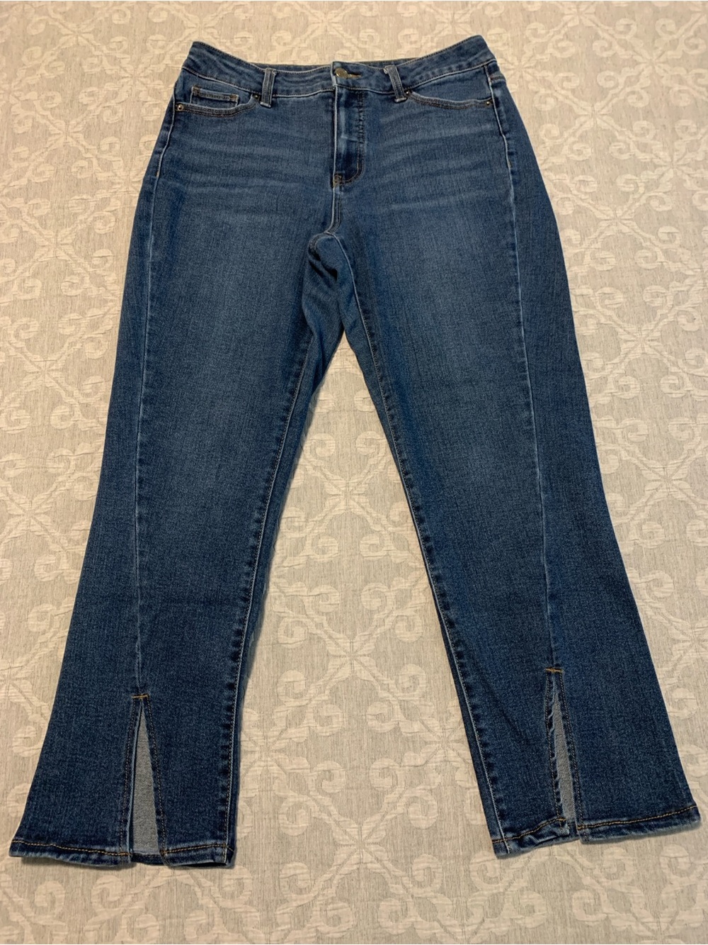 Time and Tru Dark Blue Flare Jeans with Front Ankle Slits (Size 6; Fits Size 8)